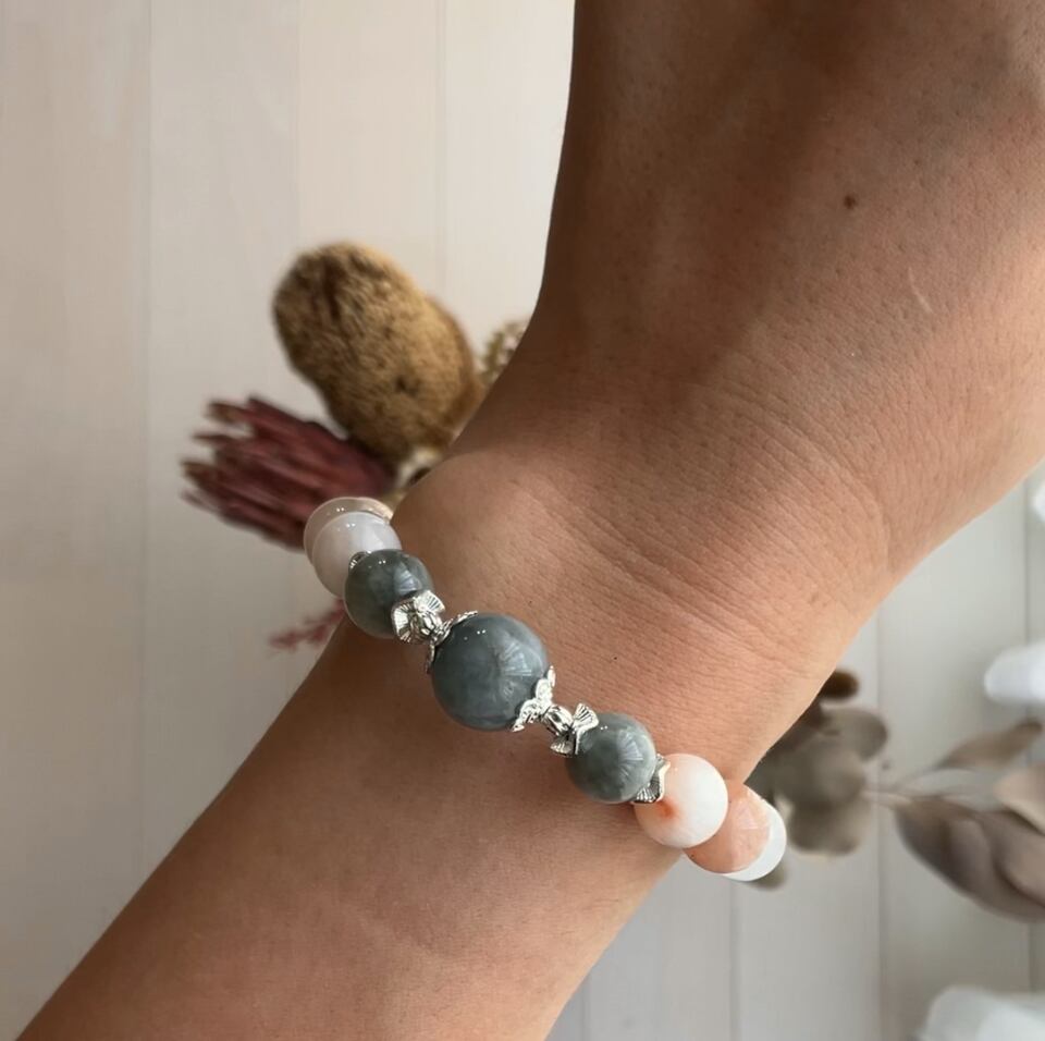 ラビットヘア 天然石デザインブレスレット｜癒しと直感 339（内周15cm