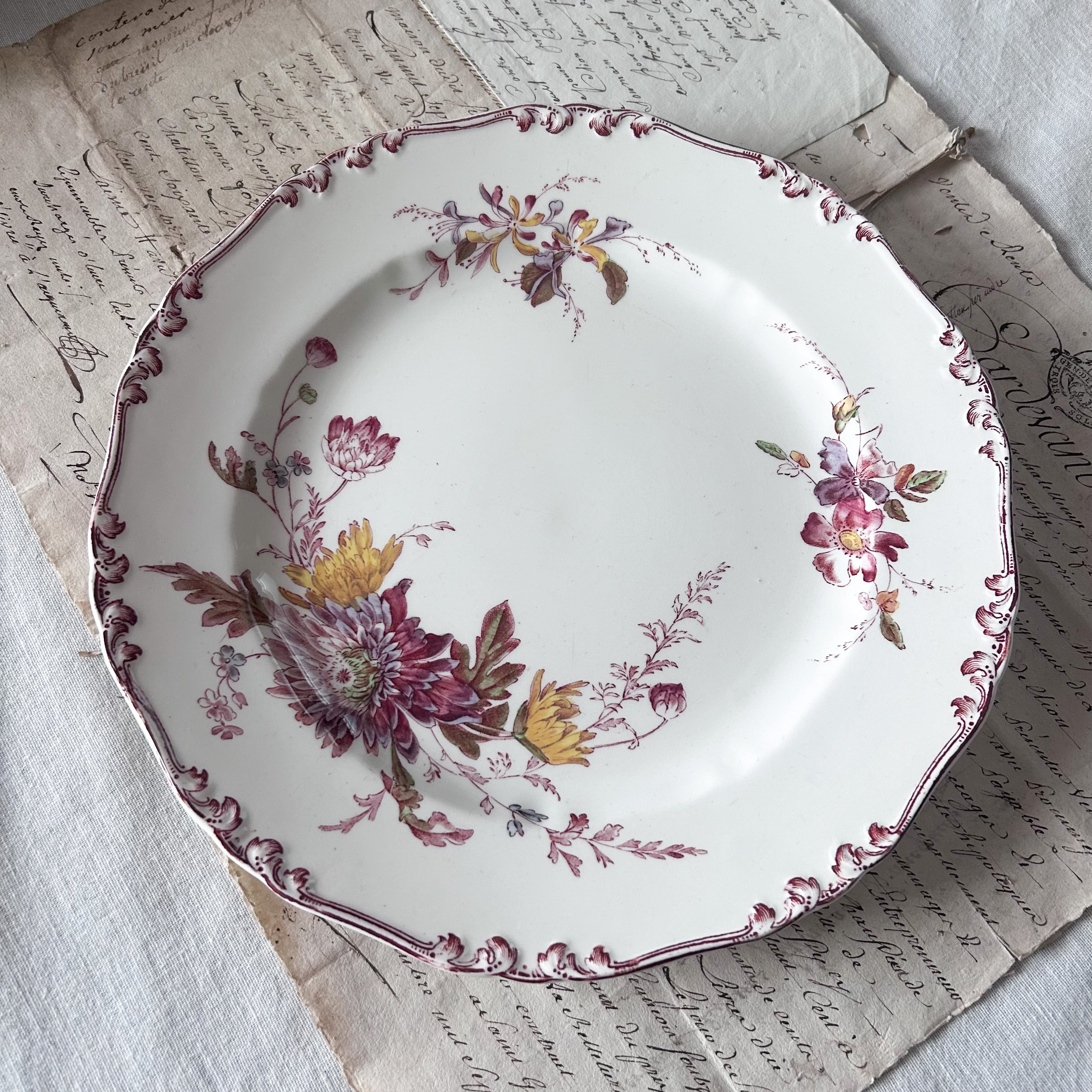 フランスアンティーク】 SARREGUEMINES （サルグミンヌ） Fontanges 深