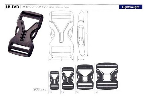 【100個単位】YKK 超軽量・高強度バックル LB20LVD　両引き 20mm用　黒