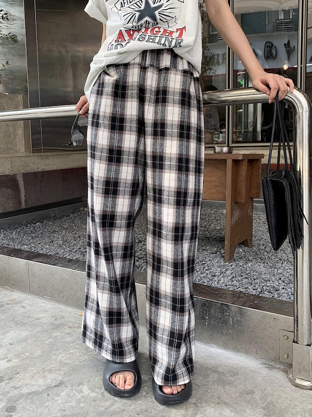 Monotone plaid straight pants（モノトーンプレイドストレートパンツ）c-470