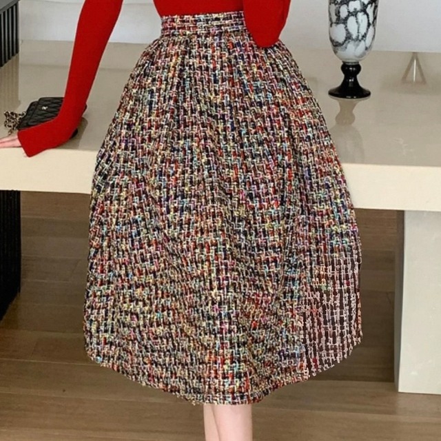 ミックスカラーきらきらツイードスカート　N00140