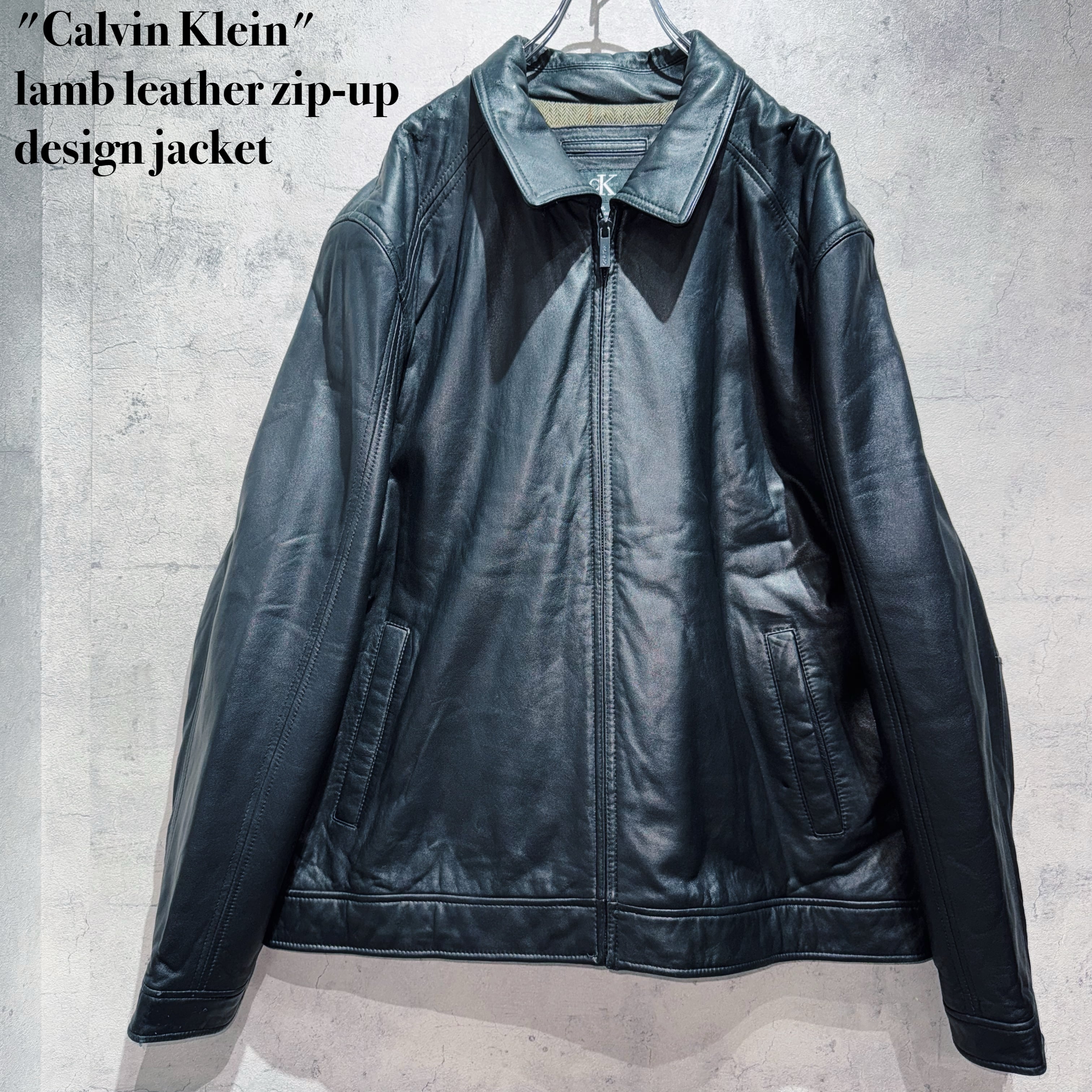 "Calvin Klein"lamb leather zip-up design jacket
