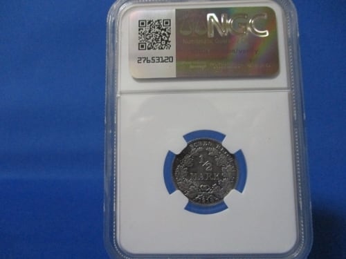 ドイツ 1/2マルク銀貨☆1918年／未使用／ヴィルヘルム2世／NGC MS62 ドイツ 1/2マルク銀貨☆1918年／未使用／ヴィルヘルム2世／NGC MS62