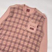 Karl Helmut カールヘルム チェック 長袖 Tシャツ L/ピンク系 メルローズ