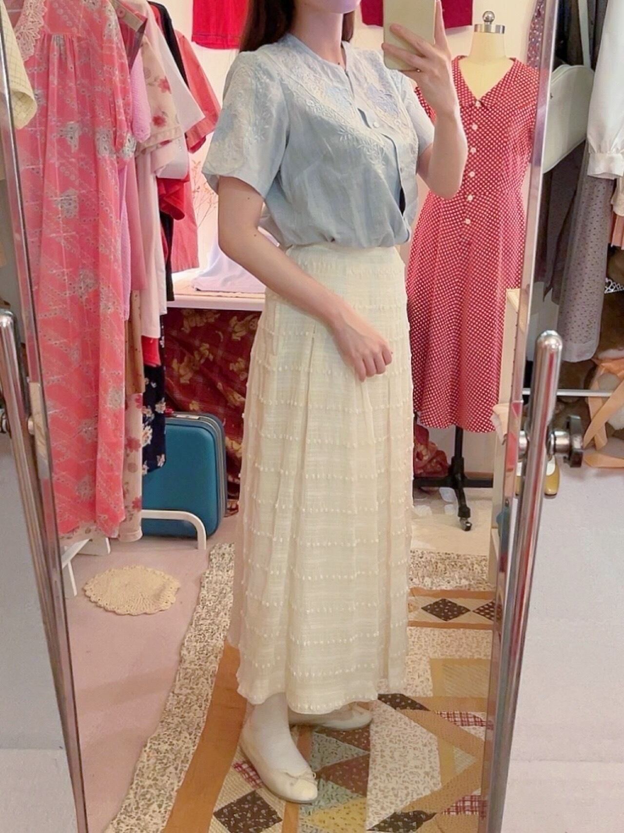 light blue embroidery blouse