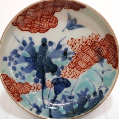 アンティーク　古伊万里　染付　色絵　染錦　膾皿　瑠璃　懐石料理　銘々皿　骨董 アンティーク 古伊万里 染錦 懐石皿 なます皿 5寸 6客揃 色絵