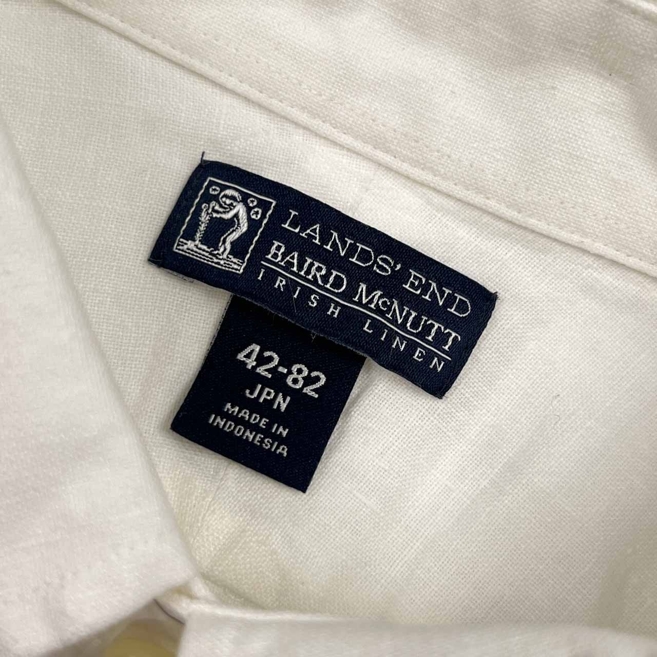 90s LANDS' END ランズエンド Baird McNutt Irish Linen BD ボタンダウン 長袖 ワイシャツ ドレスシャツ 42-82/ホワイト メンズ ビンテージ