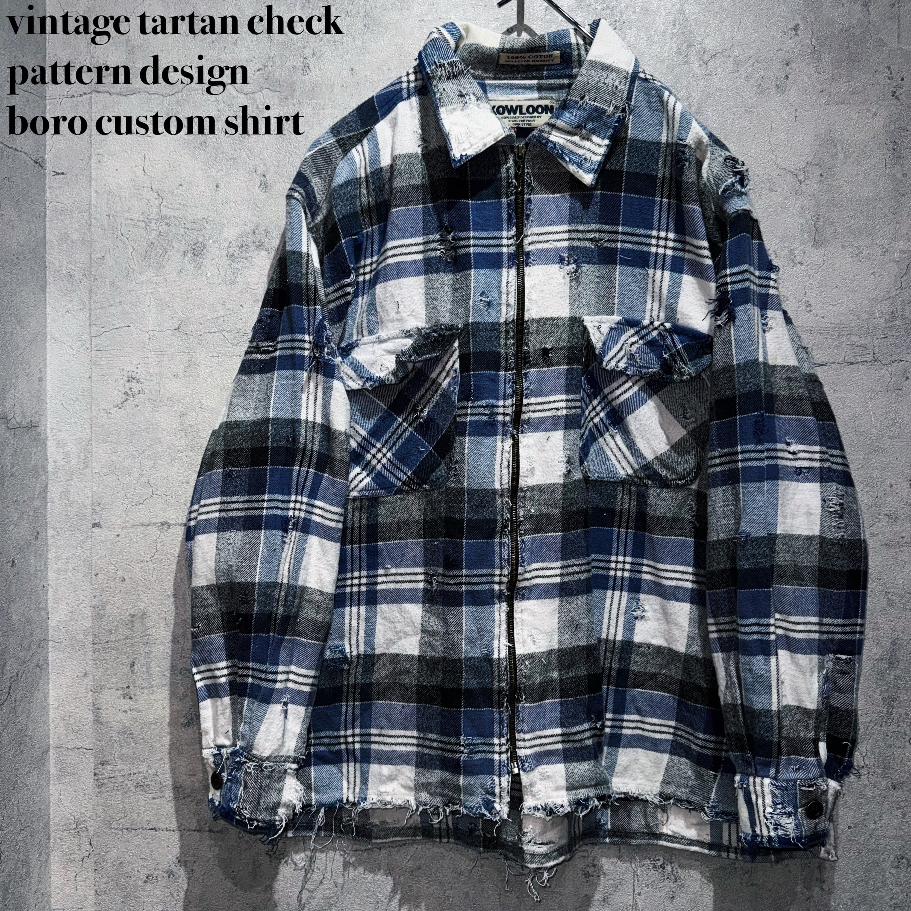 vintage tartan check pattern design boro custom shirt