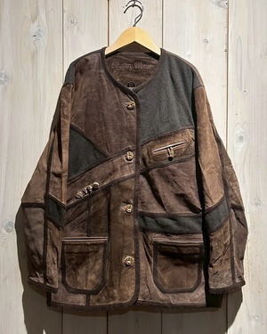 【a.k.a.C.a.k.a vintage】  “2種のレザー”× Melton Switching Design Vintage Loose Tyrolean Jacket