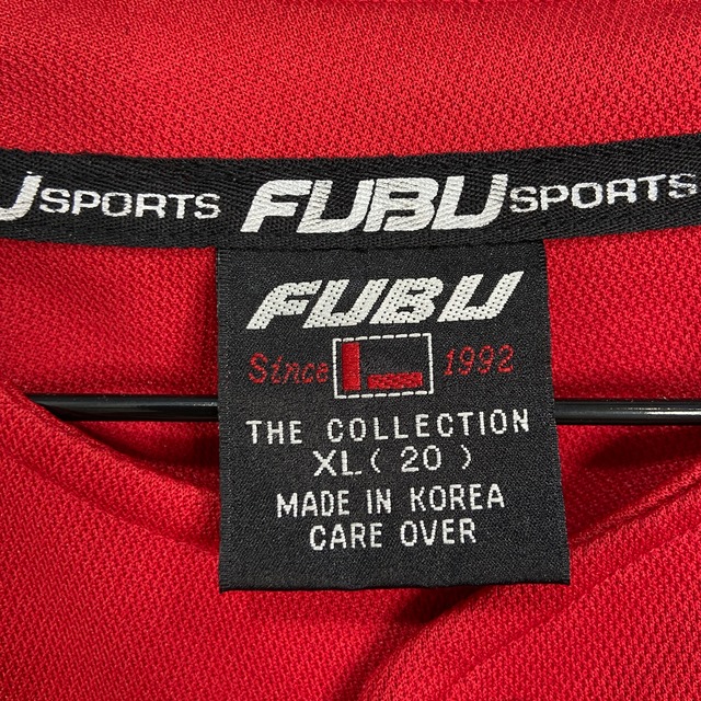 FUBU フブ ベースボールシャツ ワッペンロゴ刺繍 半袖 レッド  M相当