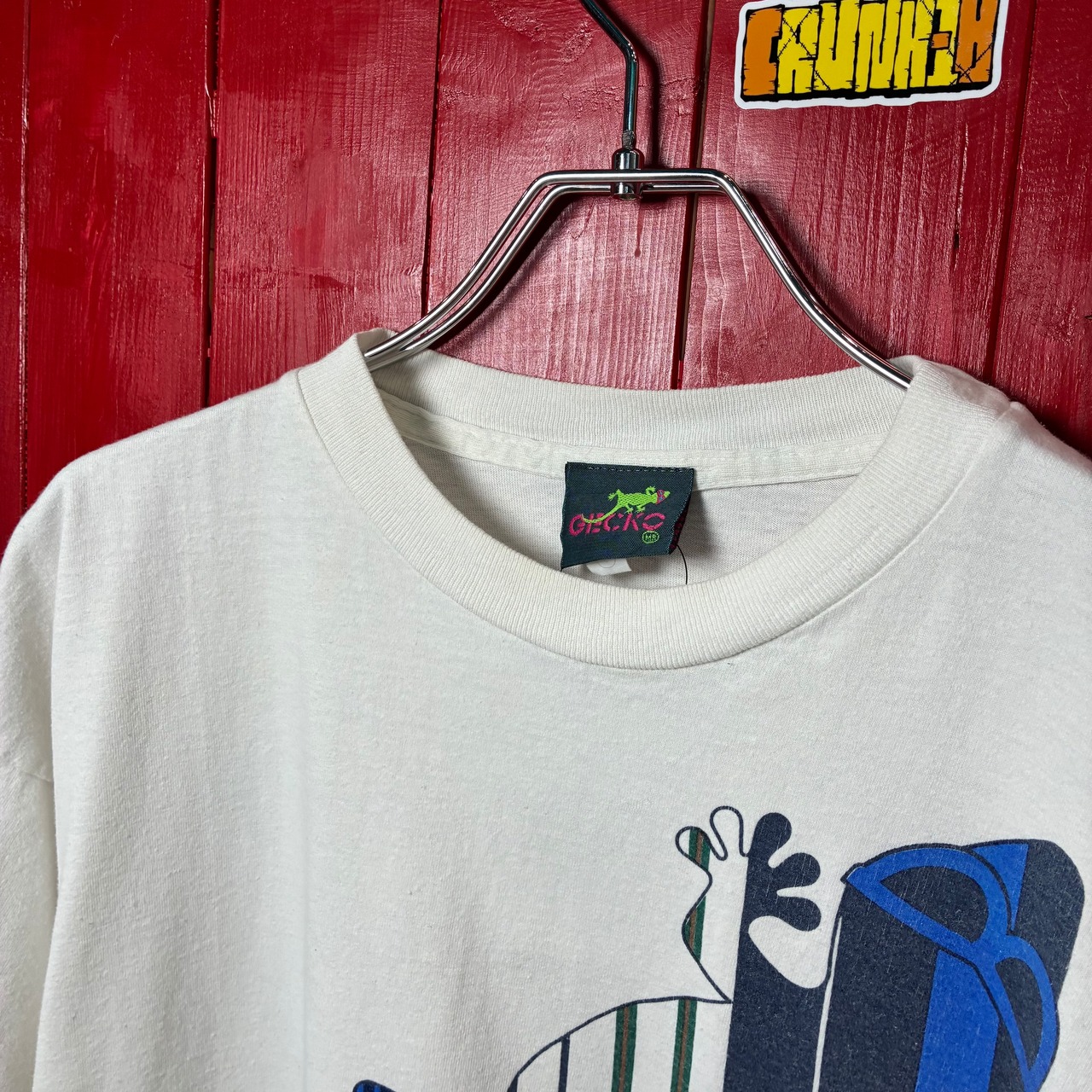 90s Vintage GECKO Tシャツ　白　ヤモリ　トカゲ　両面プリント