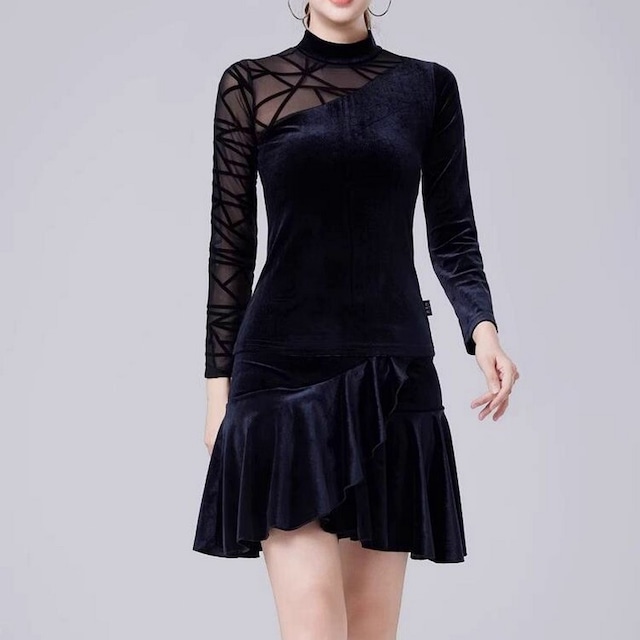 アシンメトリーシアースリーブ・ベルベットラテンドレス ds0977