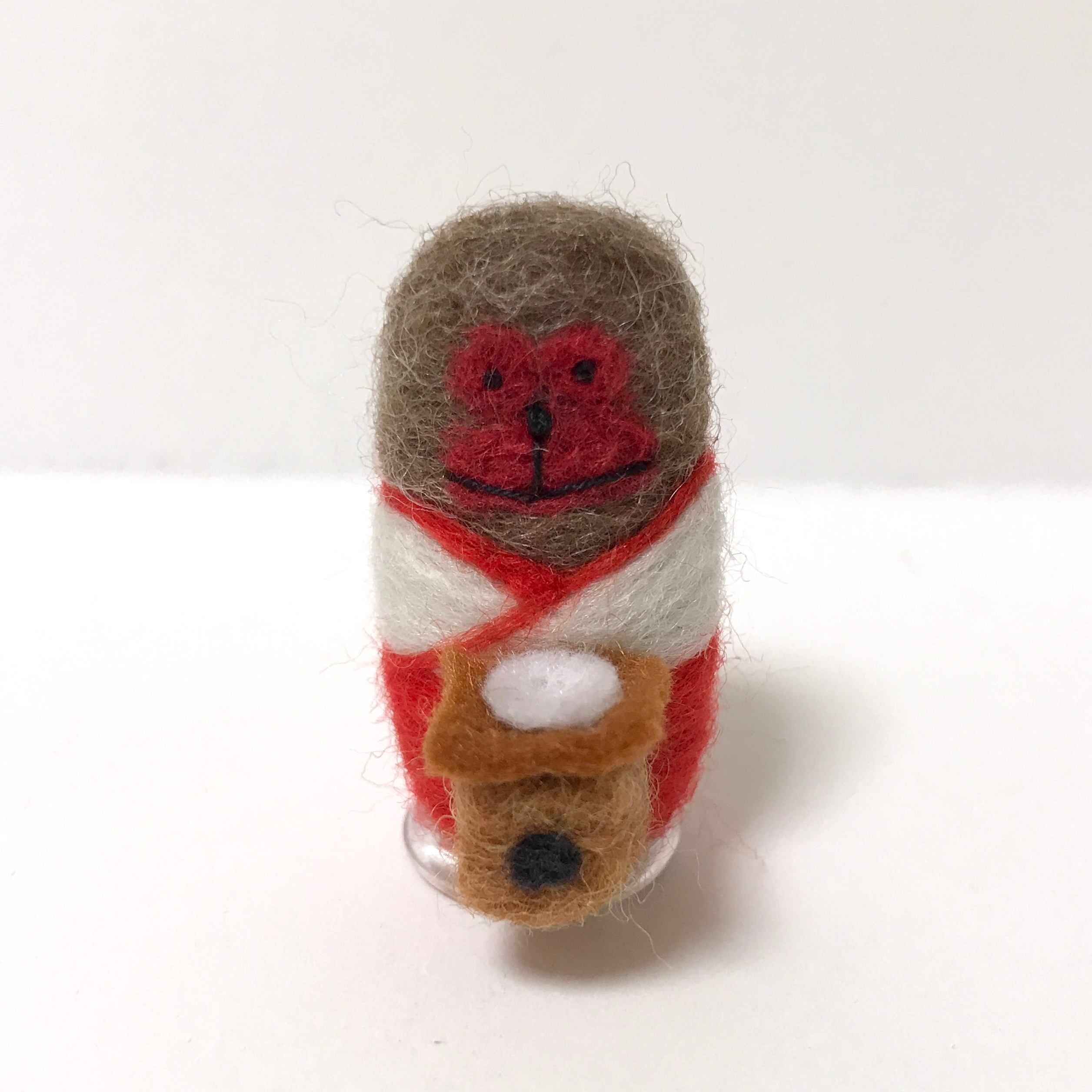 羊毛フェルトのひな人形おサル2段セット(お内裏、お雛、三人官女