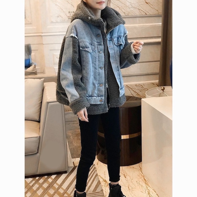 【ジャケット】大きいサイズ デニム ジャケット レディース きれいめ ボアジャケット アウター ブルゾン 春 秋 冬  20代 30代 40代 50代 フェミニン エレガント デニムジャケット ミドル ジャケット アウター ジージャン gジャン デニム  きれいめ 可愛い かっこいい ブルー 青 S M L XL 2XL 3XL