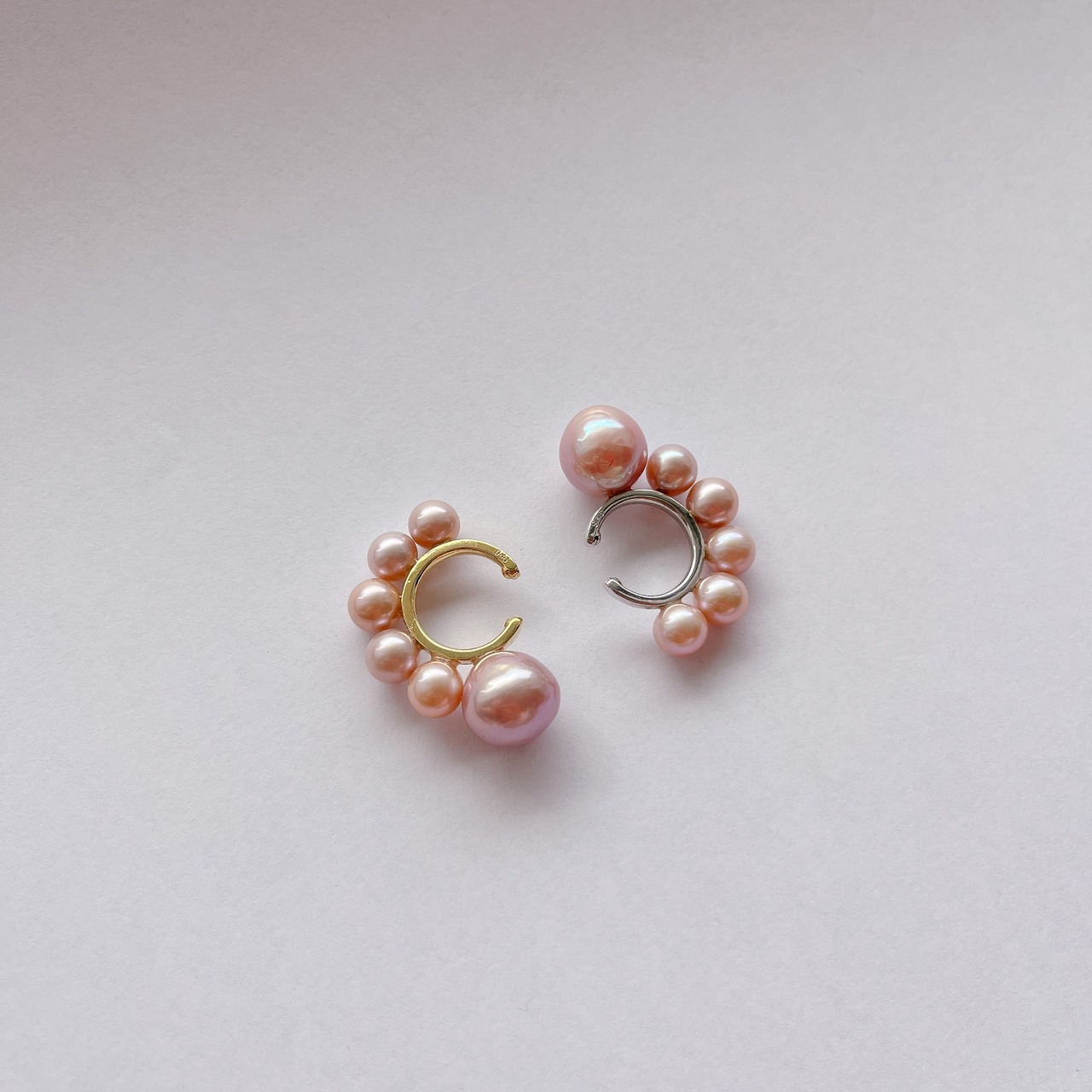 ピンク フープイヤーカフ(片耳)シルバー