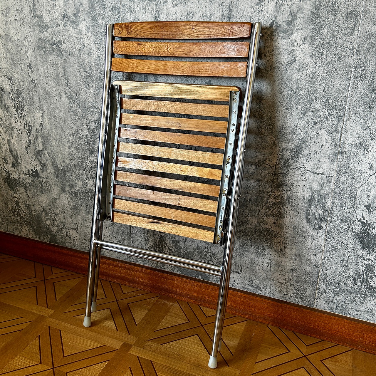 70's American Slat Folding Chair #1 Used 中古 リペア済