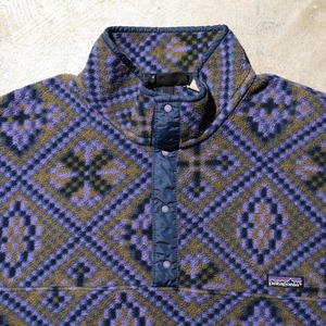極美品 L 92年 USA Mosaic モザイク柄 LW Printed Synchilla Snap-T Patagonia ライトウェイト シンチラ スナップT 総柄 パタゴニア