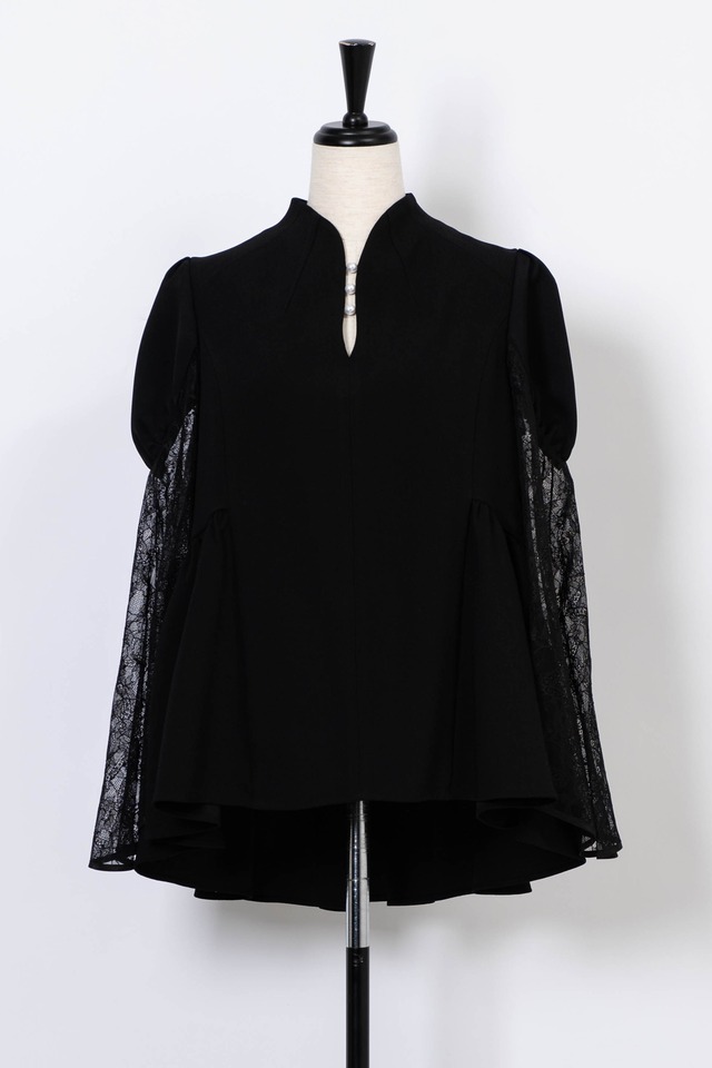 Pearl Sleeve Lace Blouse　BLACK