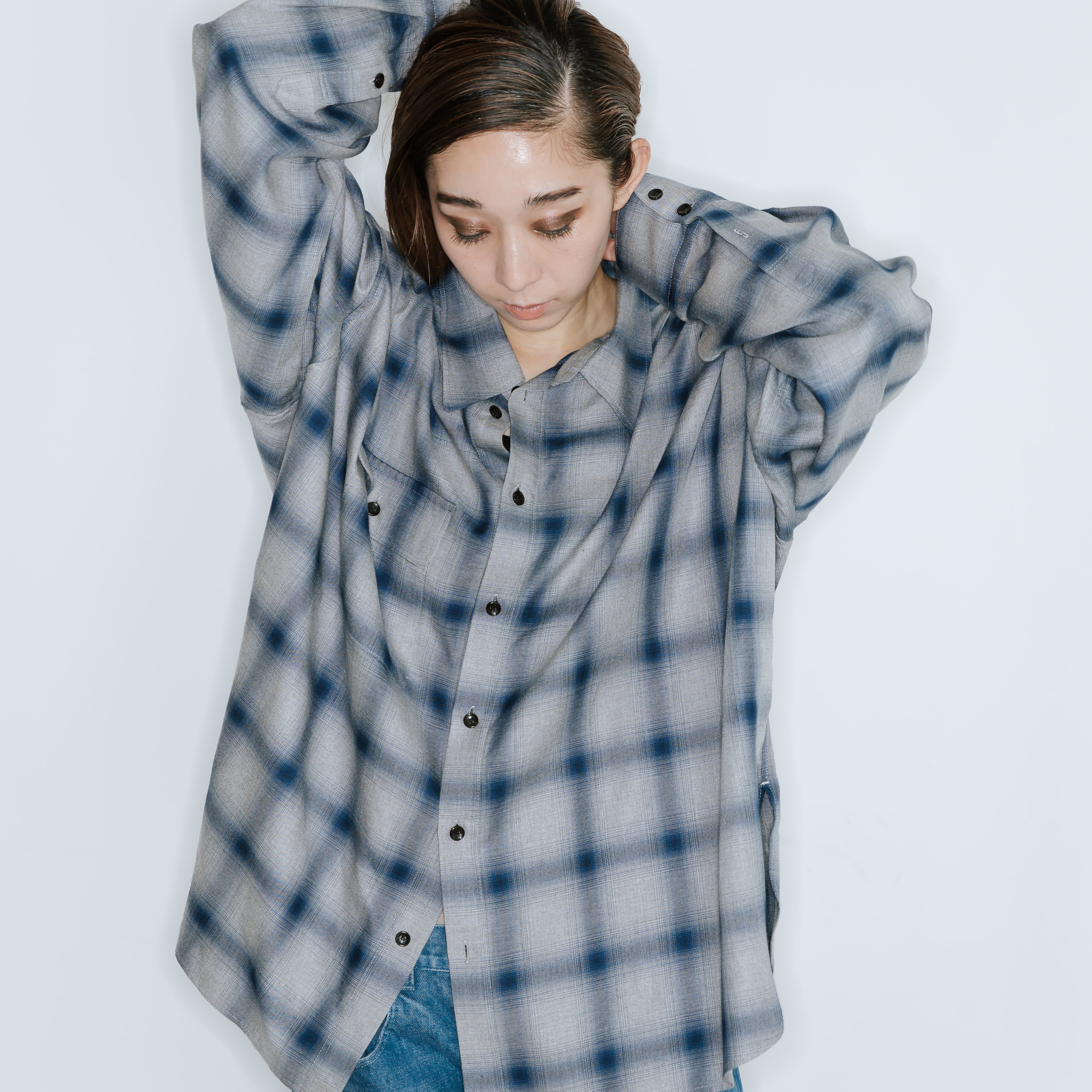 シャツ IONSEOUL Tokyo Evening Check Shirt (3color) JE965 AO-71 rayon twill ombre check shirt / light.blue | akio