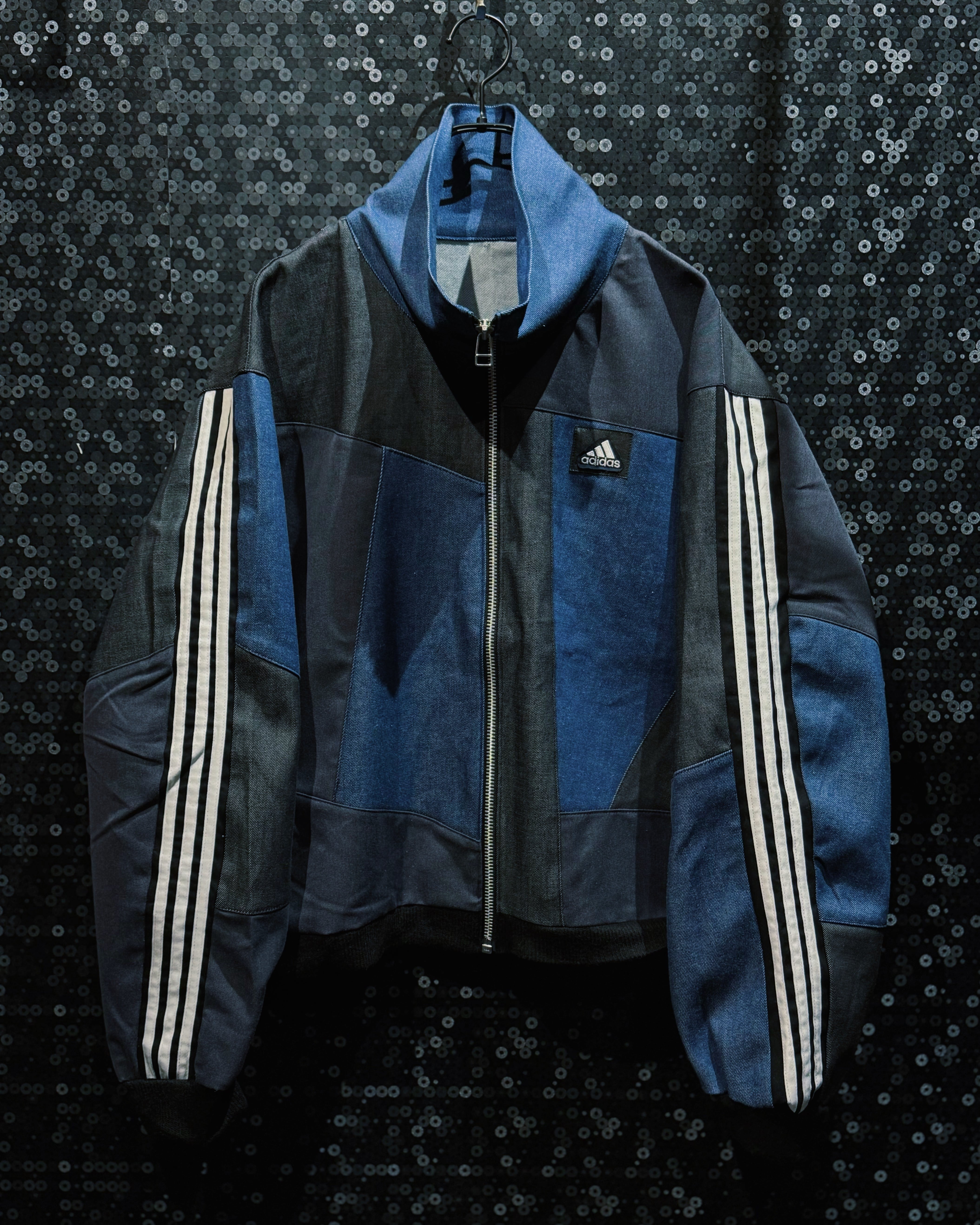 【ÆIEM】special" Original Re:make" denim patch work design stand neck track jacket