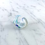 ガラスリング　ムラーノガラス　ホワイトベースブルーライン　13号　金箔入り 12ACcs13-4