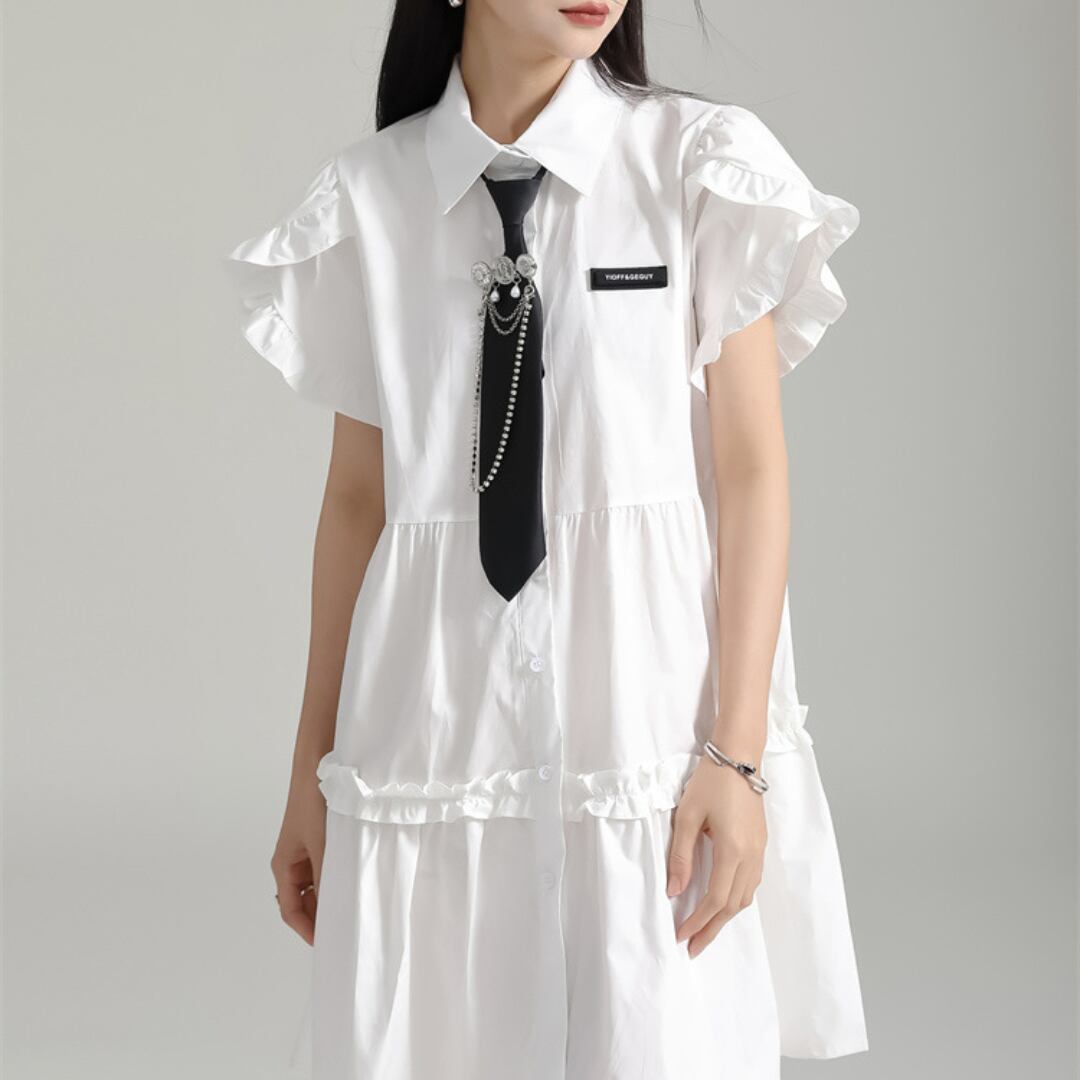 ベルスリーブシャツドレス A0028