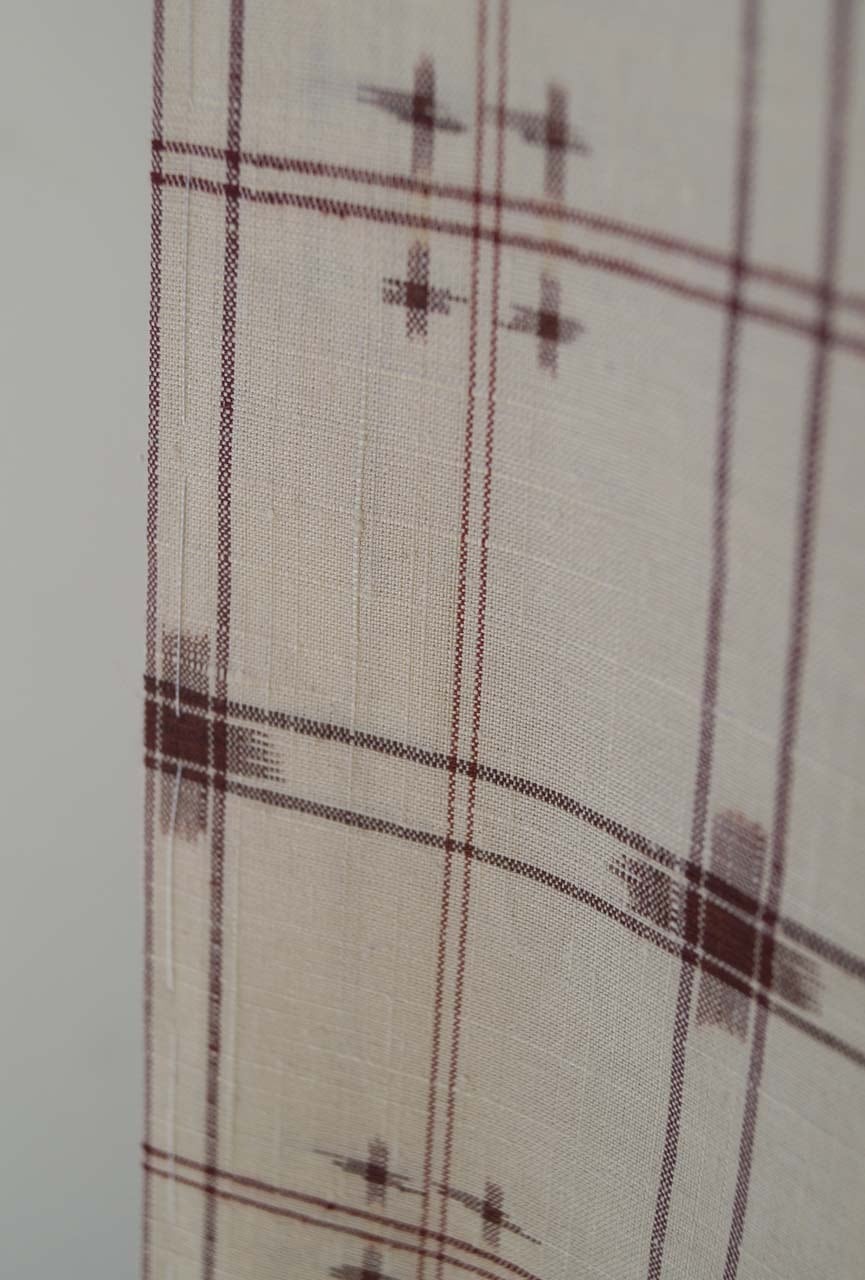袷】越後手織絣 象牙色×葡萄茶色 格子柄 真綿紬 プチサイズ | 大山