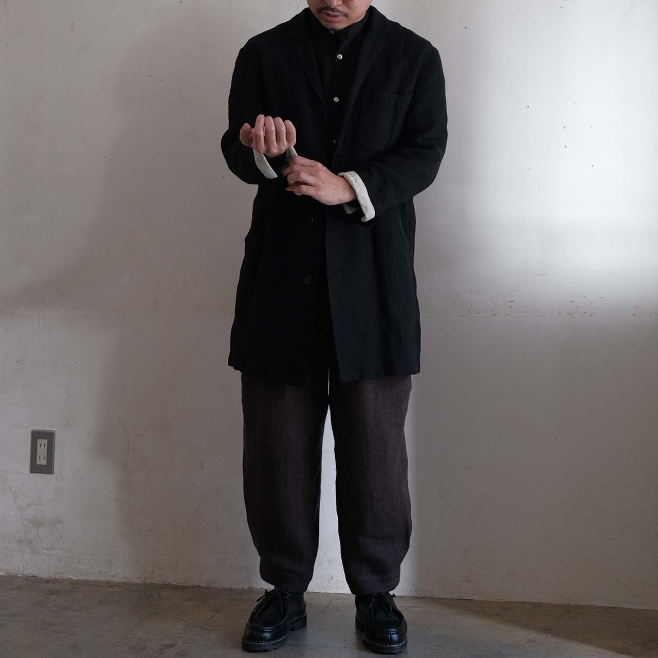 unisex coat jacket／herringbone linen〈black〉 | SALUÉ