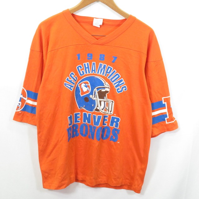 80s NFL ブロンコス アメフト フットボールTシャツ GARAN オフィシャル sizeL/USA製 ヴィンテージ 古着 0303