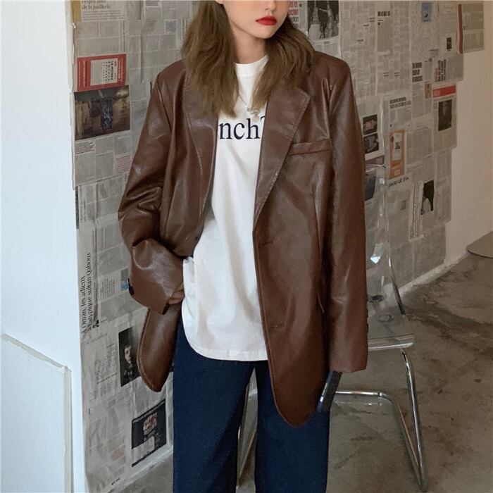 揚げストリートジャケットレディース2020年初秋ニュースタイルルーズミドル丈ファッション機関車スタイルラペルドレープレザートレンド クレセントシティ53400723090