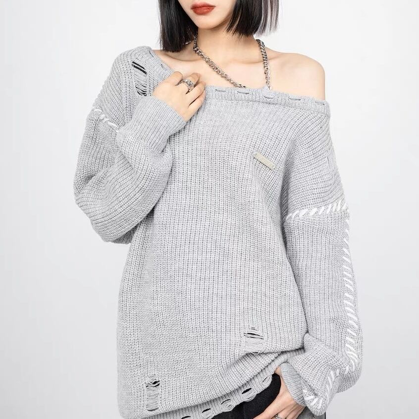 【予約】chain strap damage sweater