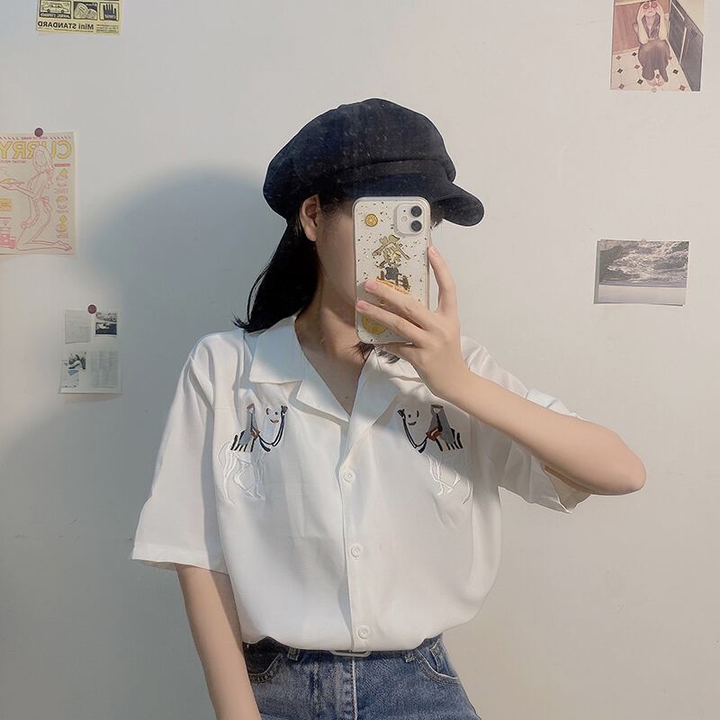 シャツ女性2020年夏の新しい香港スタイルのレトロな刺繡ショートデザインニッチオールマッチシフォンシャツトップ 1号婦人18372344526