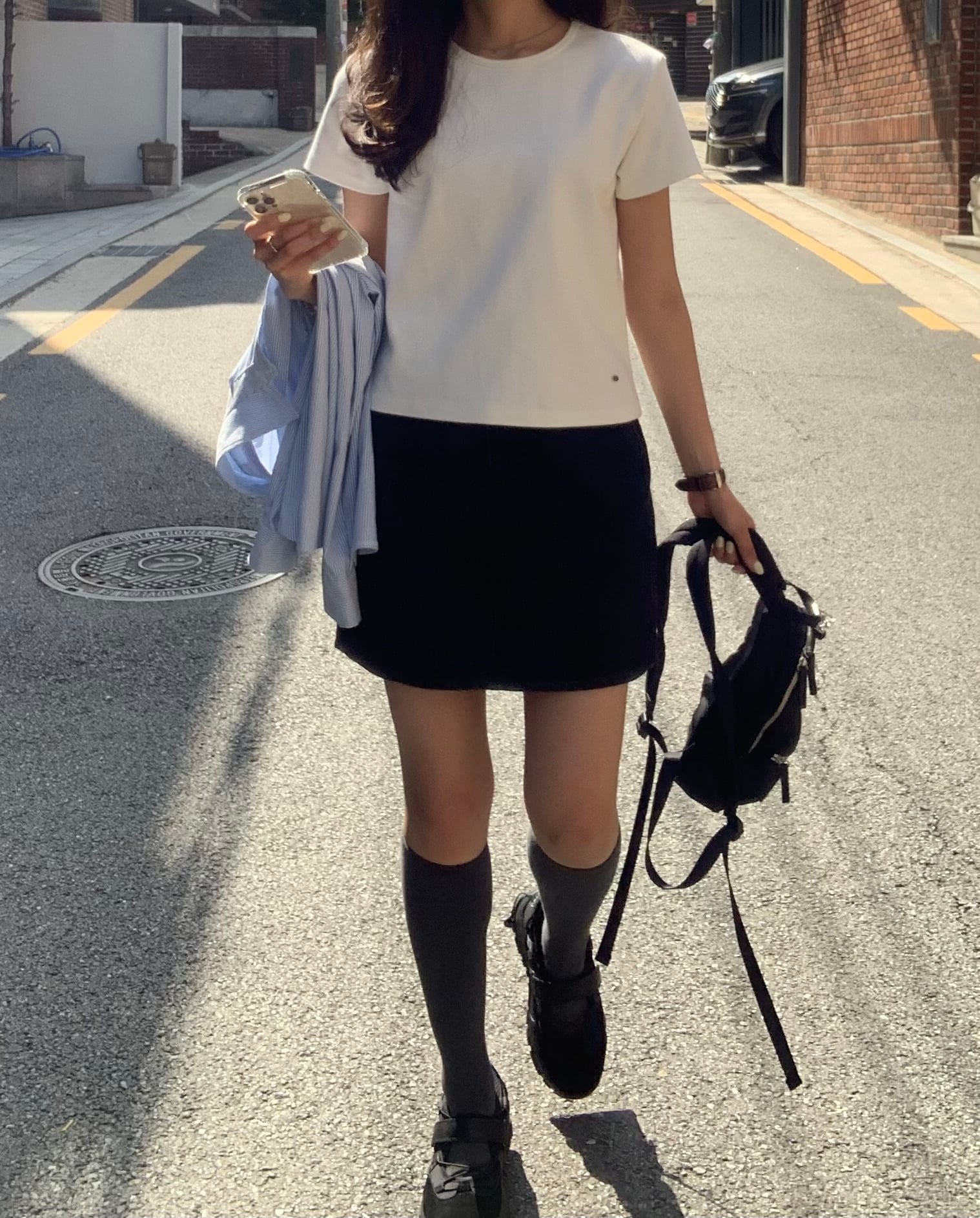 (即納)ttopp / denim skirt / black