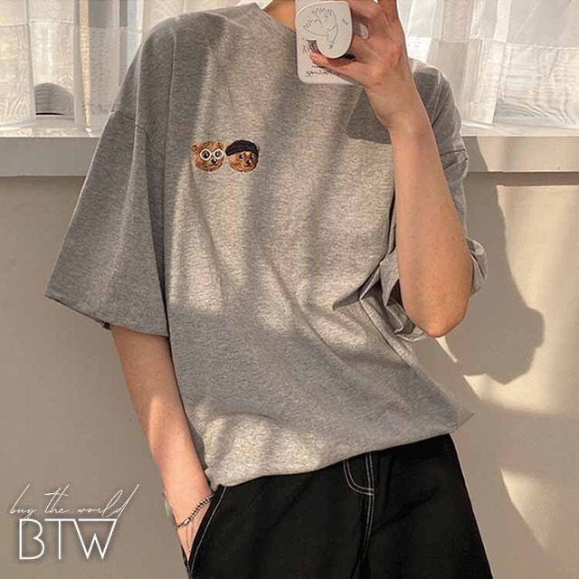 【韓国メンズファッション】ワンポイント刺繍半袖T 休日コーデ シンプル ベーシック BW2164