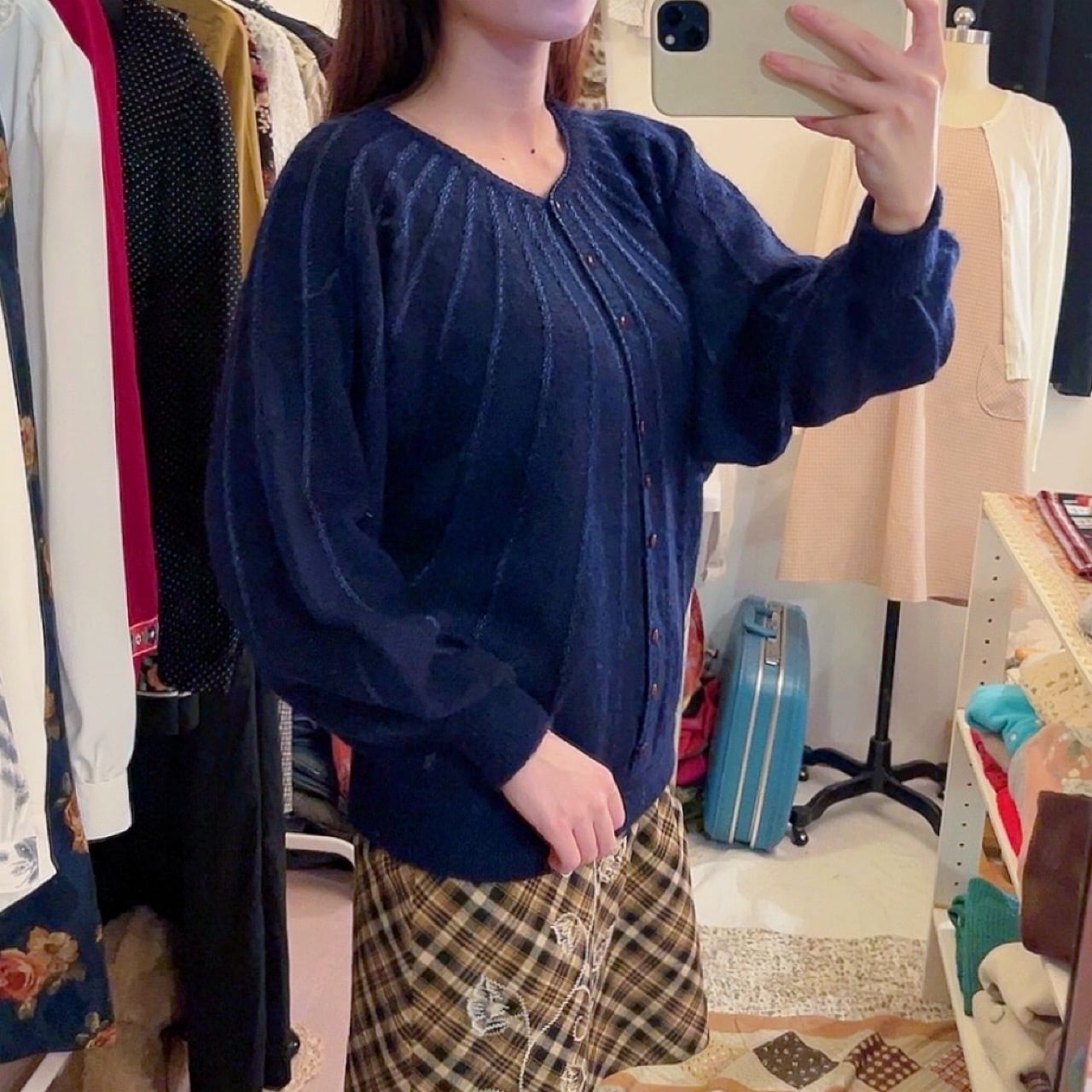 blue radial pattern knit sweater