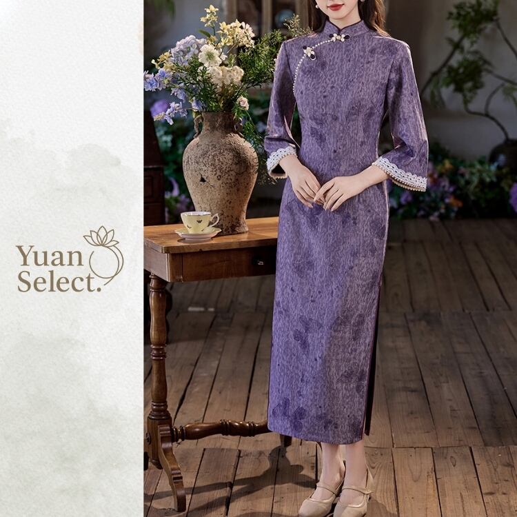 レース袖口　クラシカル旗袍ワンピース　YS00045