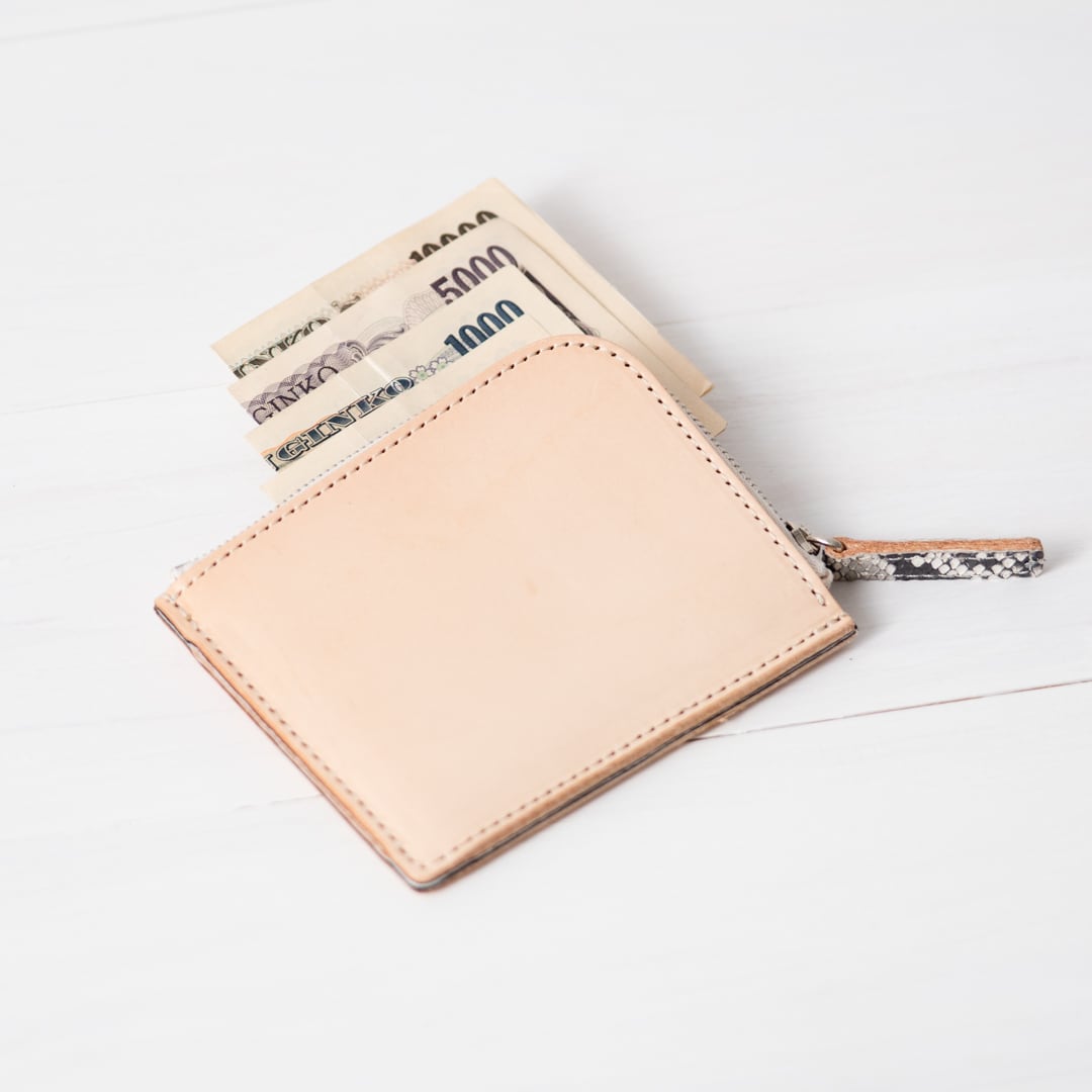 L字ファスナー 小銭入れ 【白ヌメ×ヘビ革】 〜Hide series