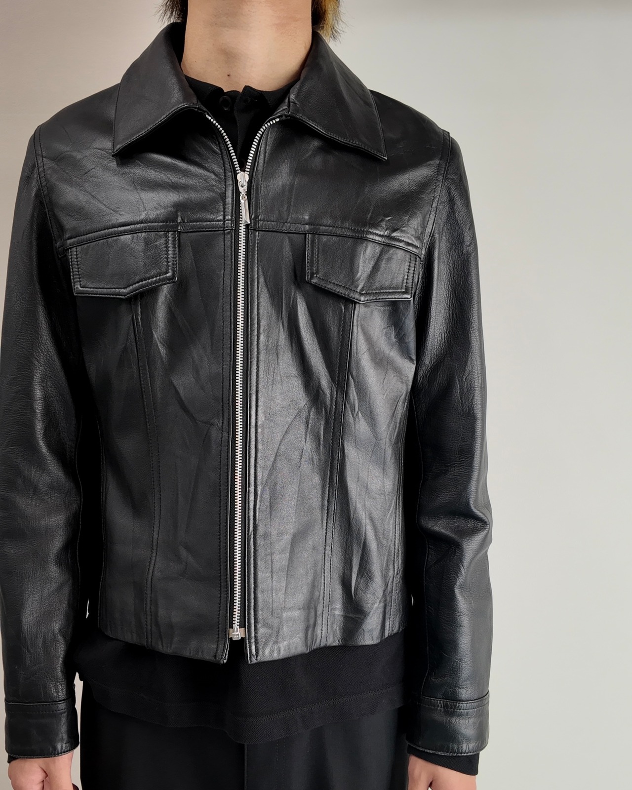 【BALMAIN】zip-up leather tracker jacket