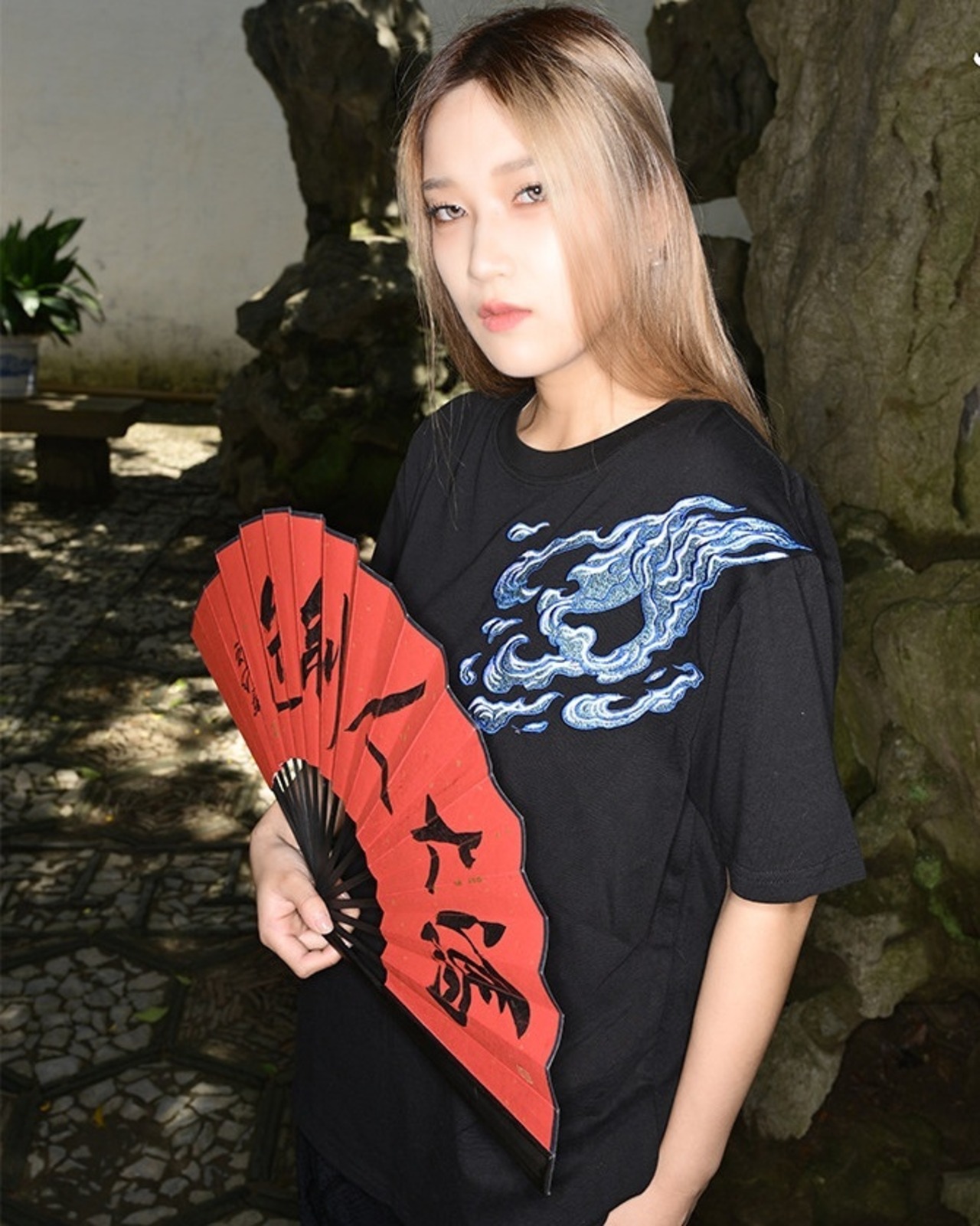 九尾狐 Embroidered T-Shirt 2color【G1033】
