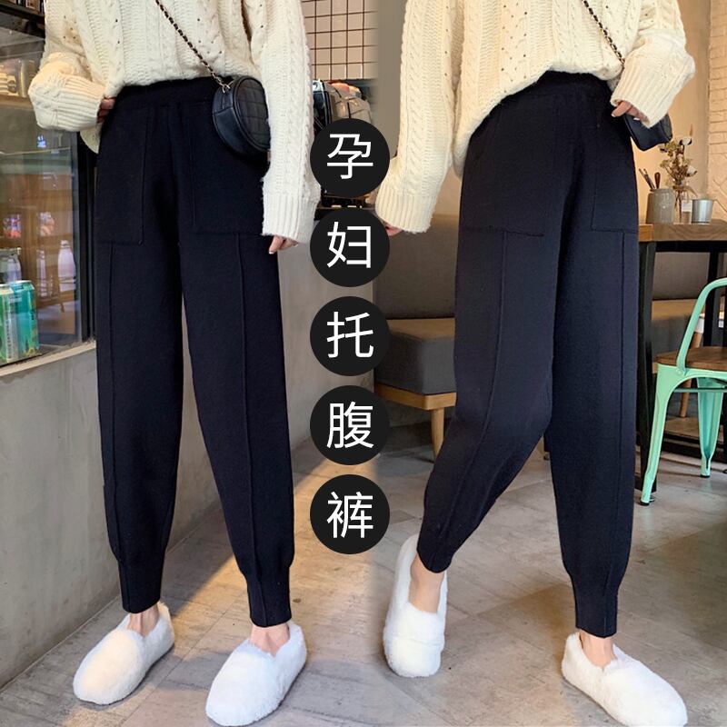【新作】【送料無料】 618＃秋冬ブラックマタニティスポーツパンツウエスト調節可能なベリーパンツ服妊娠中の女性妊娠 オータム 秋物 ウィンター 冬物 アジャスタブル AL expec480352004229