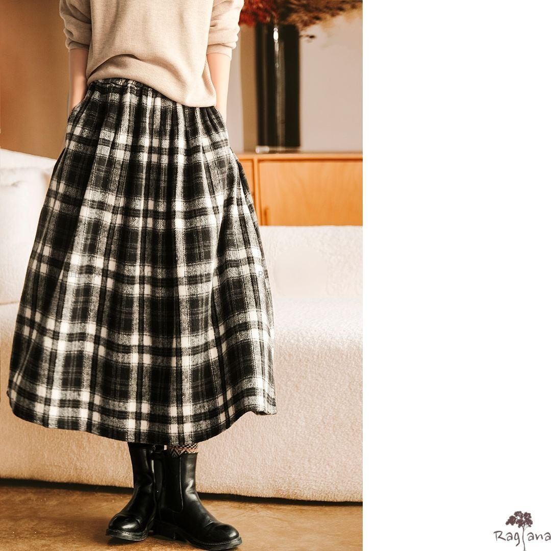 ウエストゴム チェック柄 スカート 4col M 10340 | Raglana