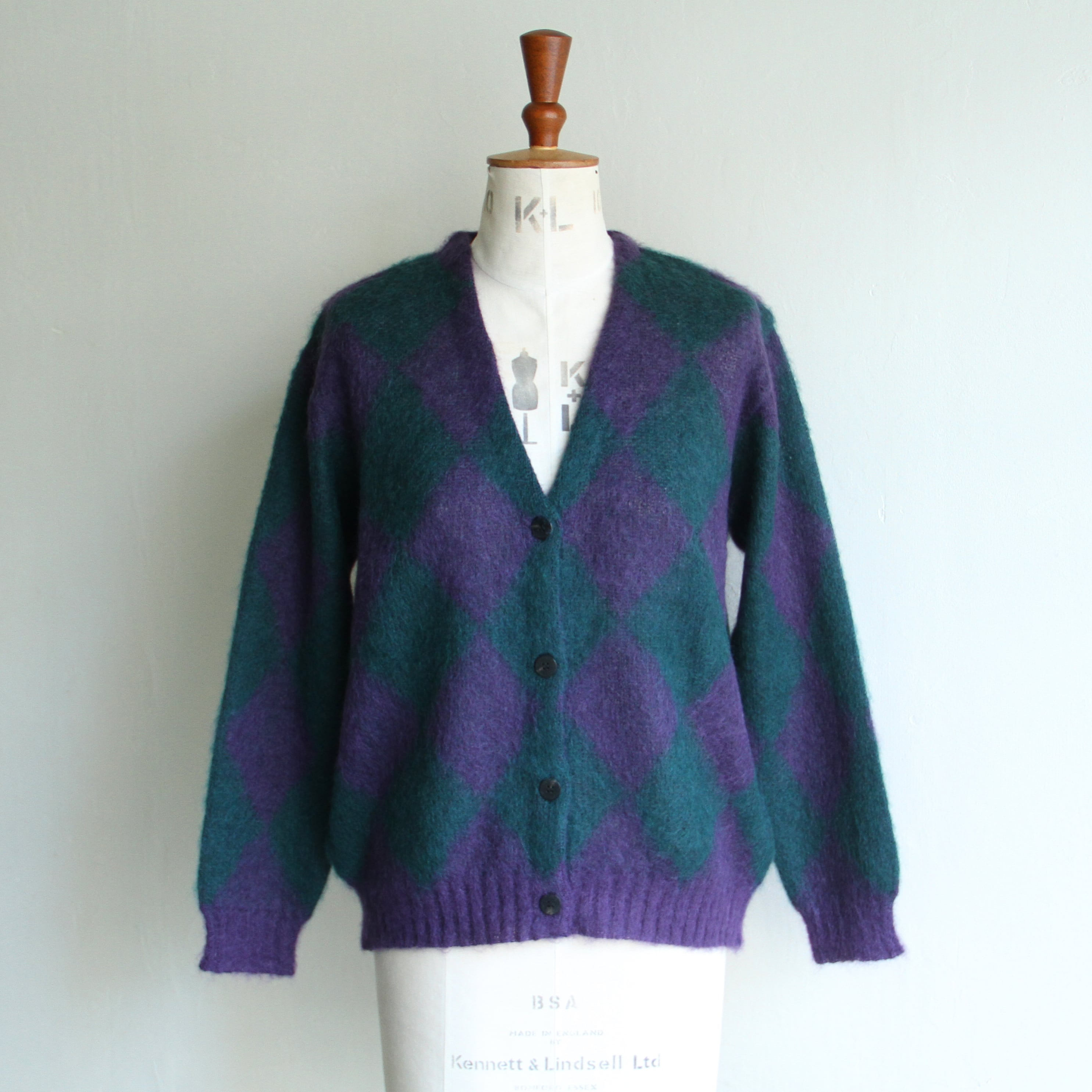 PHEENY Kid Mohair Diamond Check Cardigan