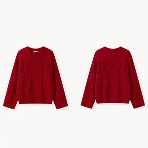 patchwork  crew-neck cable knit　J00435