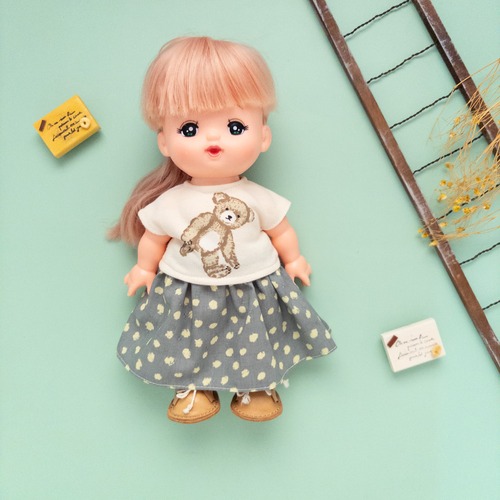 【２点セット】トレーナースカートセット（白くまT水玉）メルちゃんソランちゃん