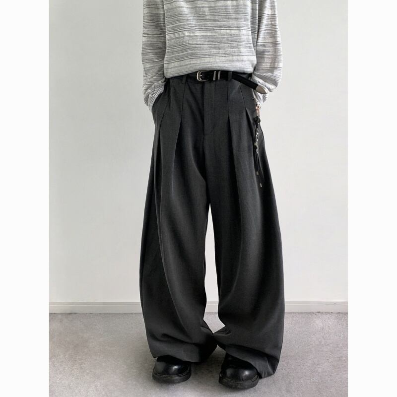 jiwuusレトロドレーププリーツワイドスラックス