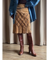 patchwork design pigskin skirt-4530-3