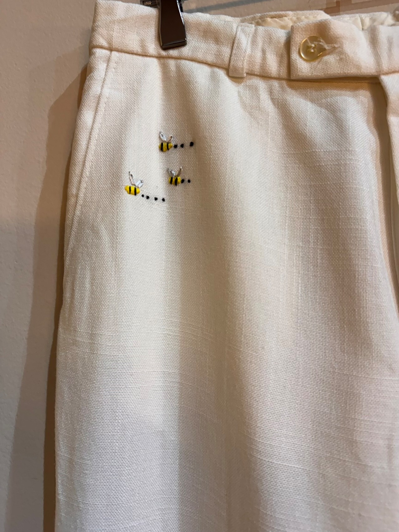 【リメイク】ホワイト 刺繍 トラウザーパンツ