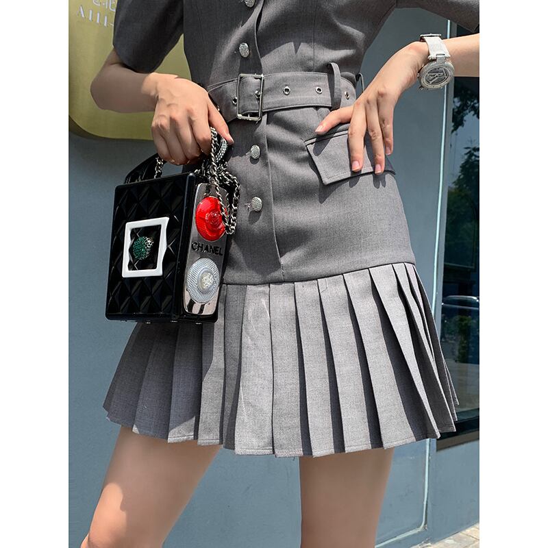 ♥ グレープリーツドレス Aラインハイウェストウェストスカート