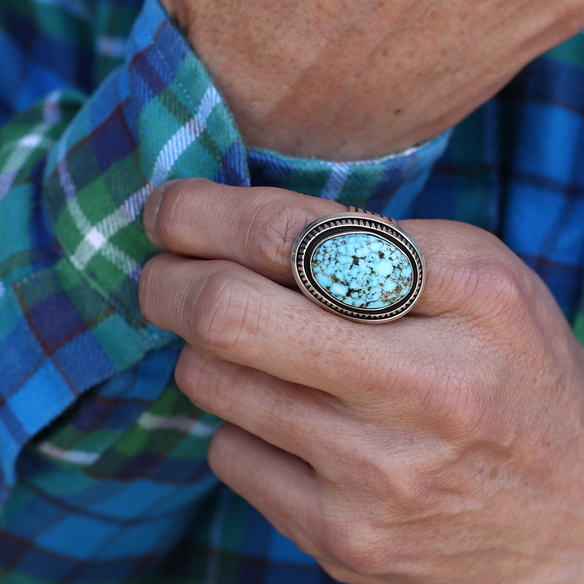 レオナルドネズ　シルバーリング　14～15号 Leonard Nez レオナルド ネズ Lone Mt Ring ローンマウンテン