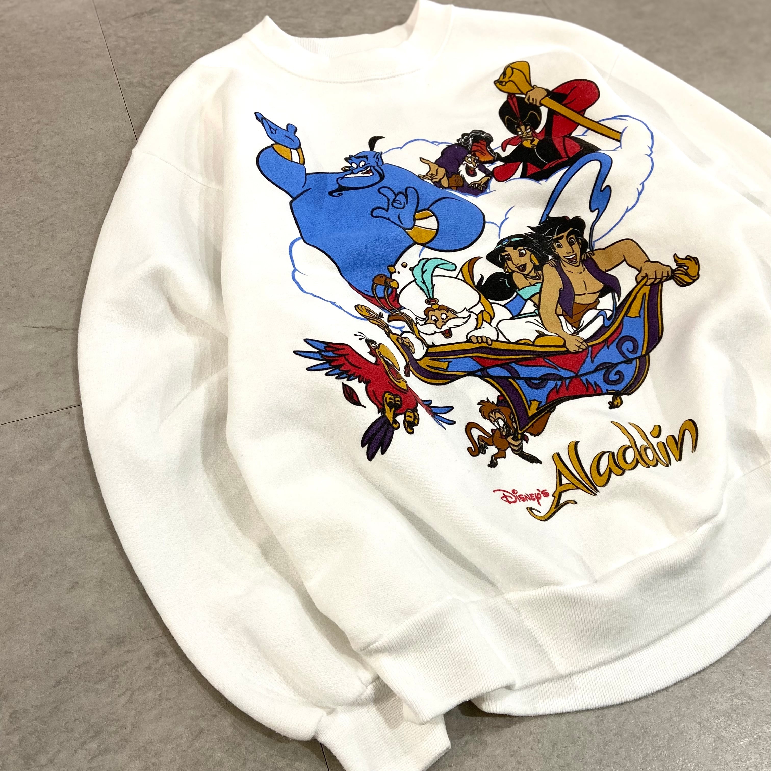 90年代 USA製 size : L【 Aladdin 】ディズニー アラジン キャラスウェ キャラクタースウェット 白 古着 古着屋 高円寺  ビンテージ AL/1 | Slat_Albatross_Isla_Vintage powered by BASE